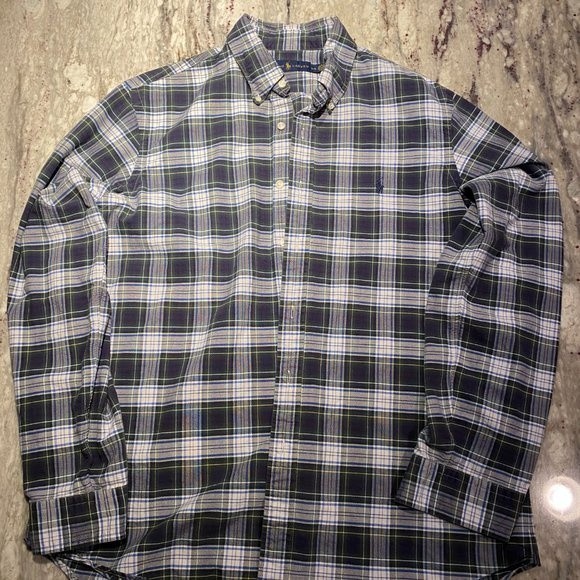 Ralph Lauren, Men's L, Long Sleeve,100% Cotton, Blue, green, yellow stripe - Picture 4 of 6